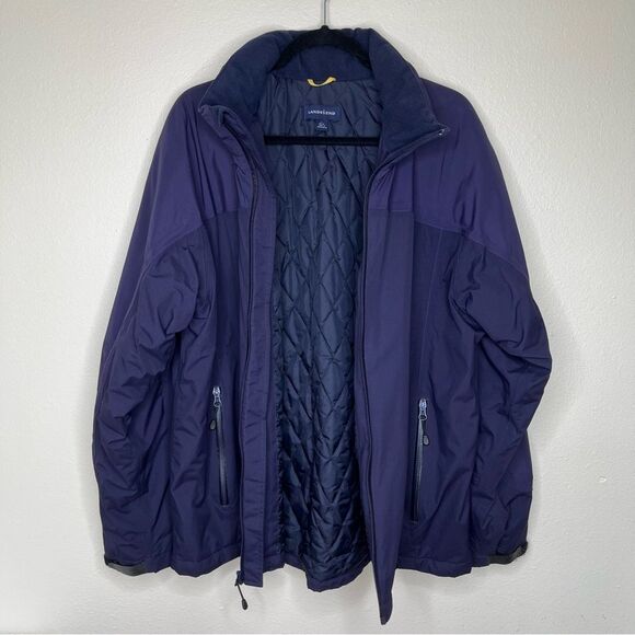 Lands End Aquacheck Thermolite Zip Front Hooded Navy Jacket Coat Men Large 42 44 - Picture 4 of 16